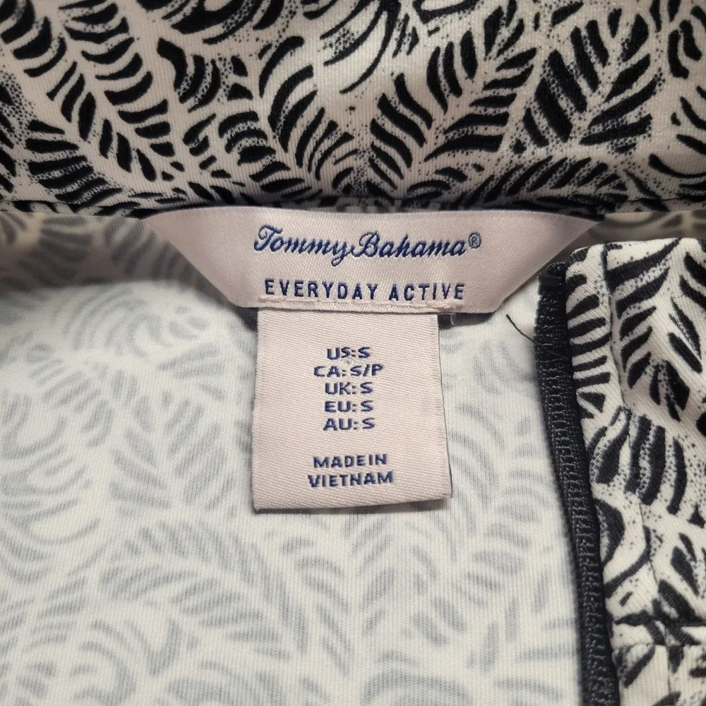Tommy Bahama Everyday Active Womens Small Black White Palm Leaf Quarter Zip Top - Picture 4 of 9